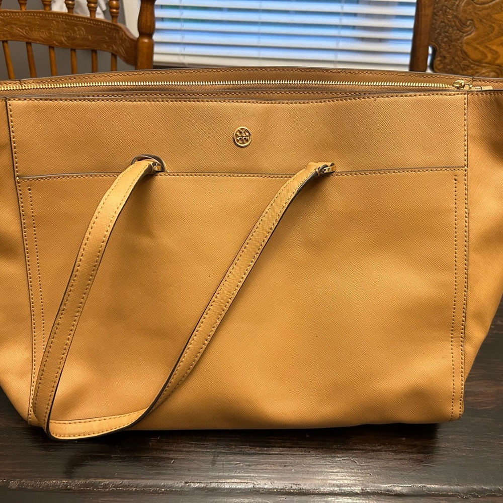Tory Burch Tan Structured Tote Bag